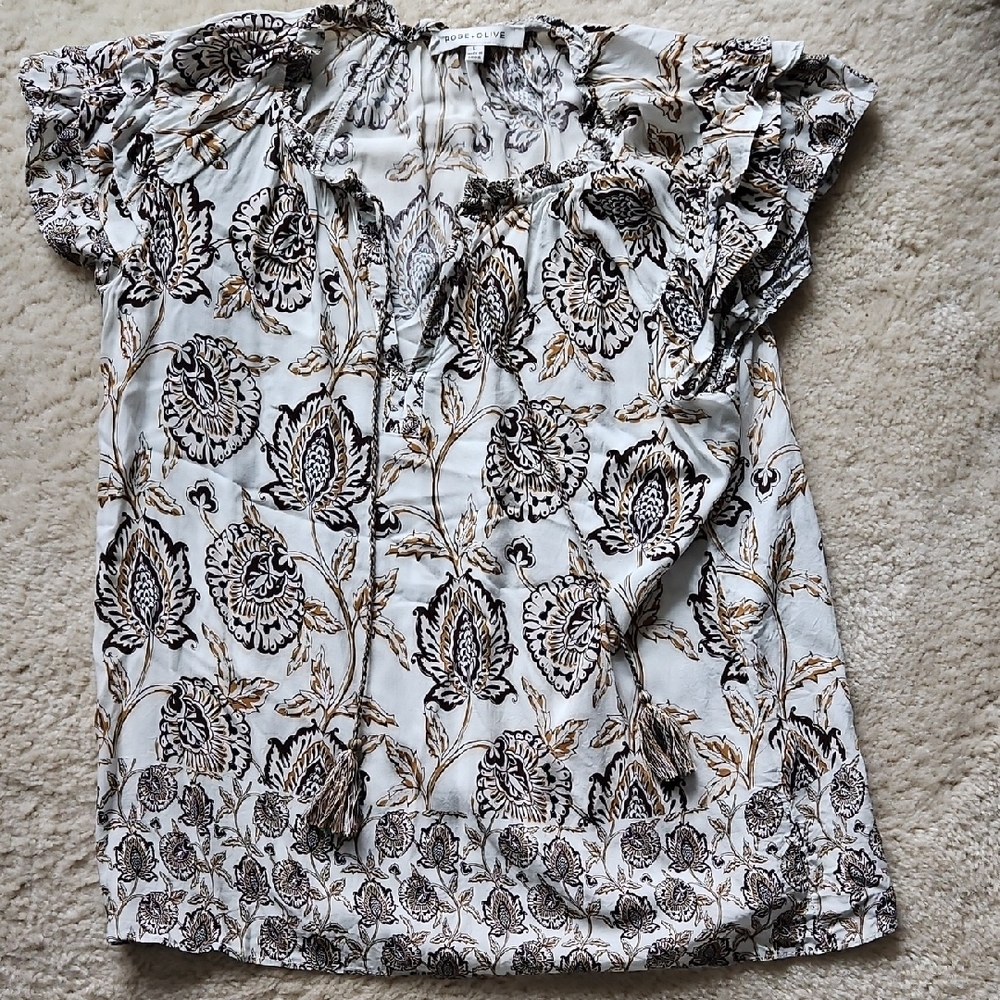 Rose & Olive Black and Tan Floral Blouse